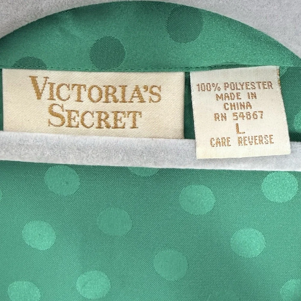 VTG‎ Victoria's Secret LARGE Green Satin 2 Piece Pajama Set Gold Label Elastic